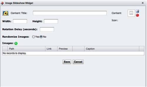 Dialog box for image slideshow widget