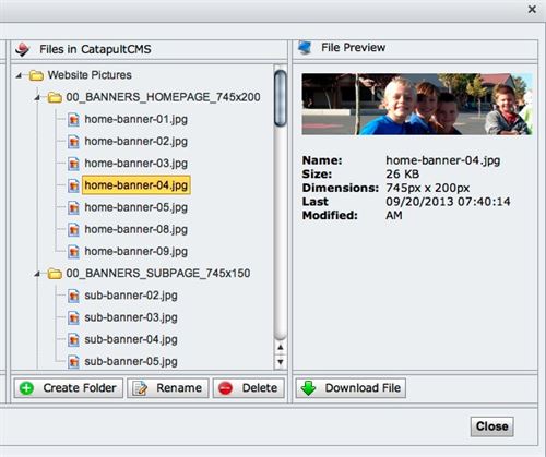 screenshot of catapultCMS image manager